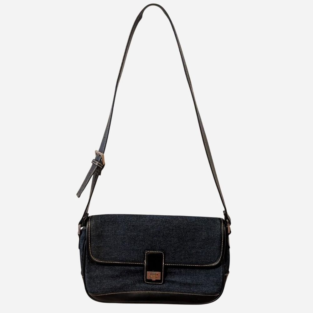 Y2K Indigo Denim Shoulder Bag With Flap Closure